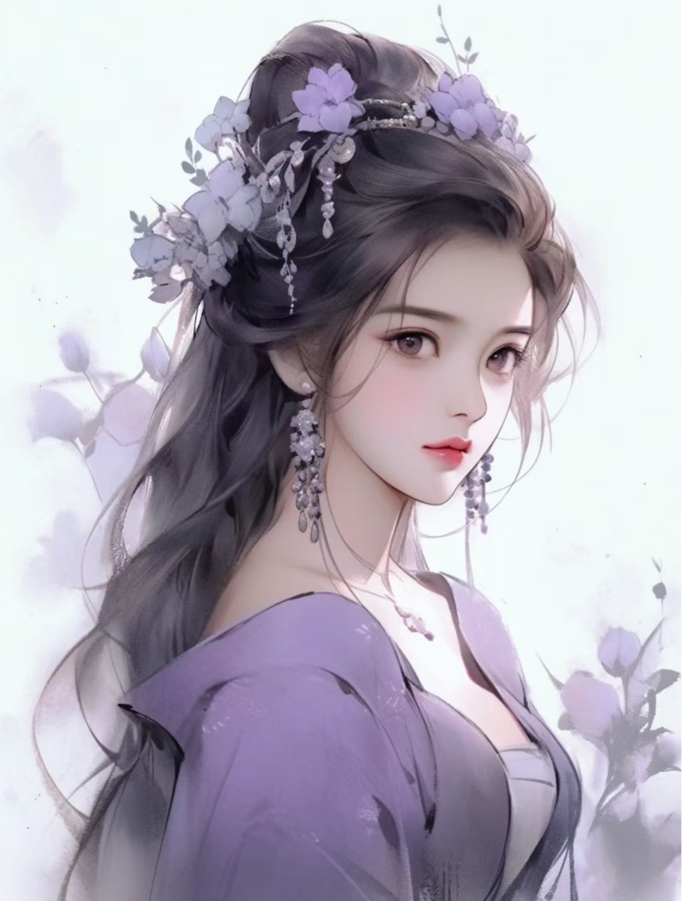 梦幻紫衣少女,一袭紫衣诗韵浓,亭亭玉立秀芳丛.