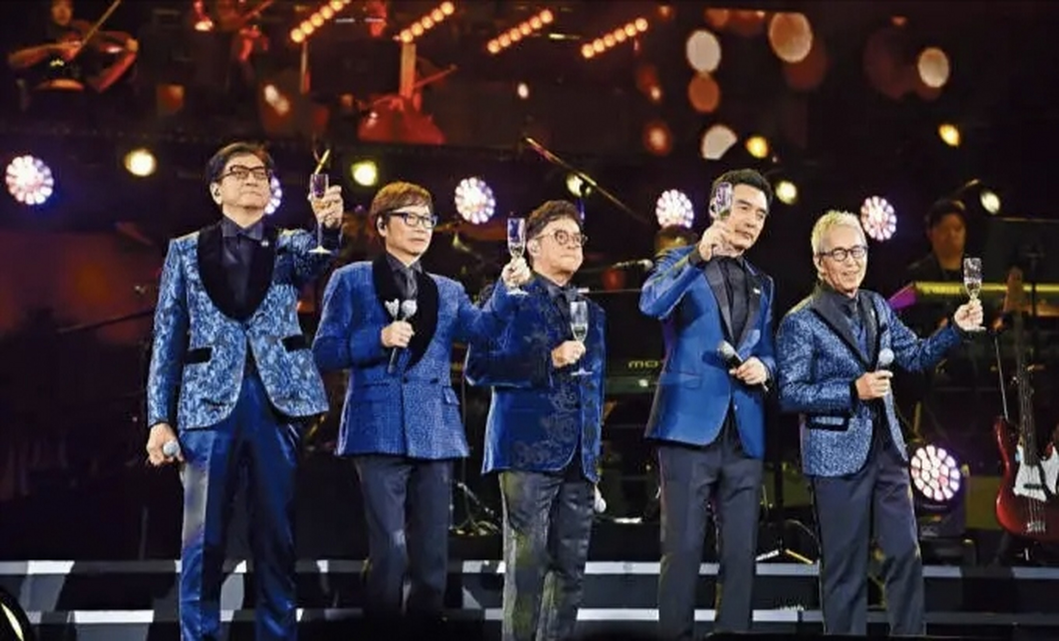 8月6日晚,今年成立50周年的"温拿乐队"谭咏麟,钟镇涛, 蔡志强,陈友