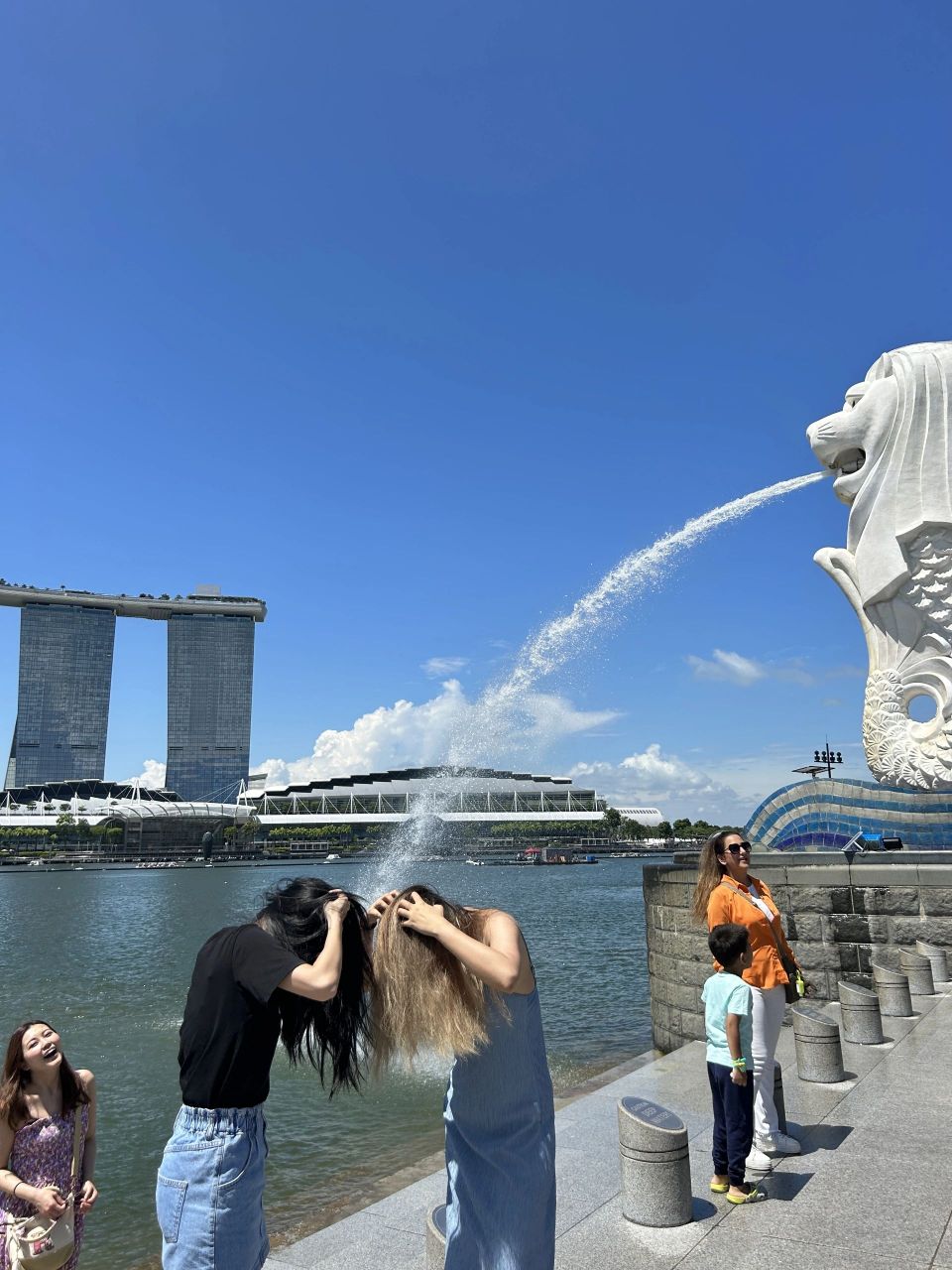 打卡新加坡鱼尾狮水狮子前认真洗头