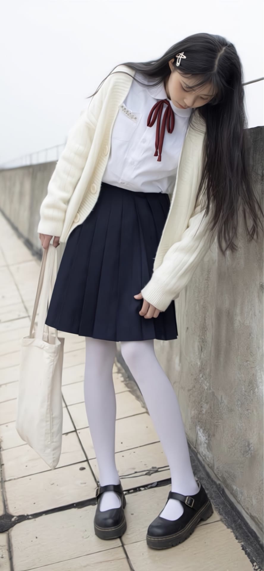 街拍美女,漂亮的学生服小姐姐,毛衣搭配学生服舒适又好看!