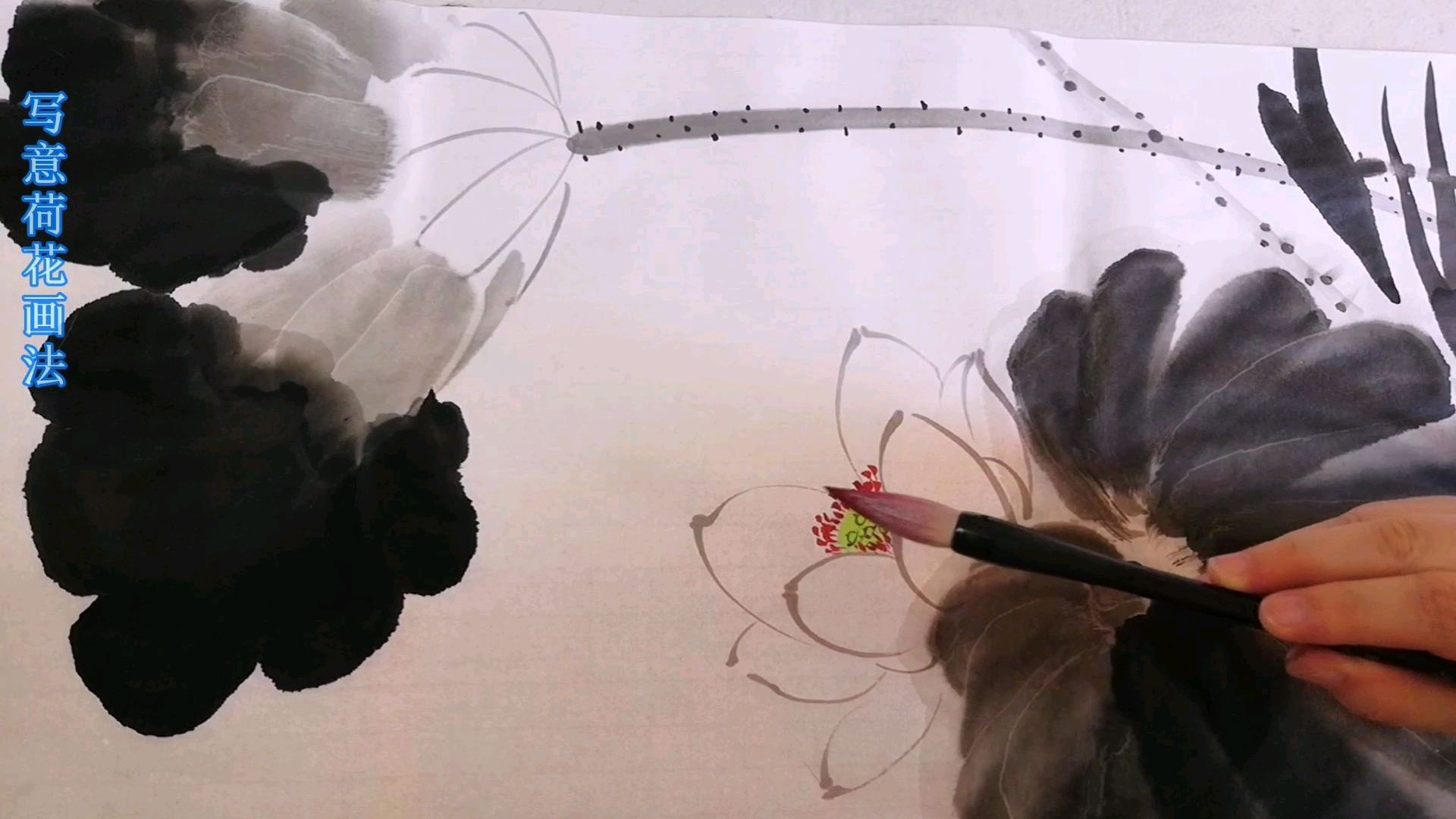 国画:教你怎么画水墨荷花,初学者可学,值得收藏