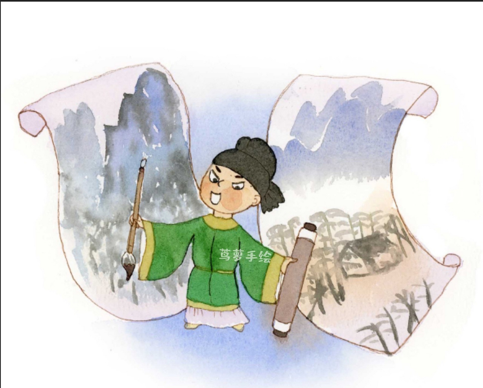 成语小故事:双管齐下 唐朝有一位著名的画家名叫张璪,他擅长画山水