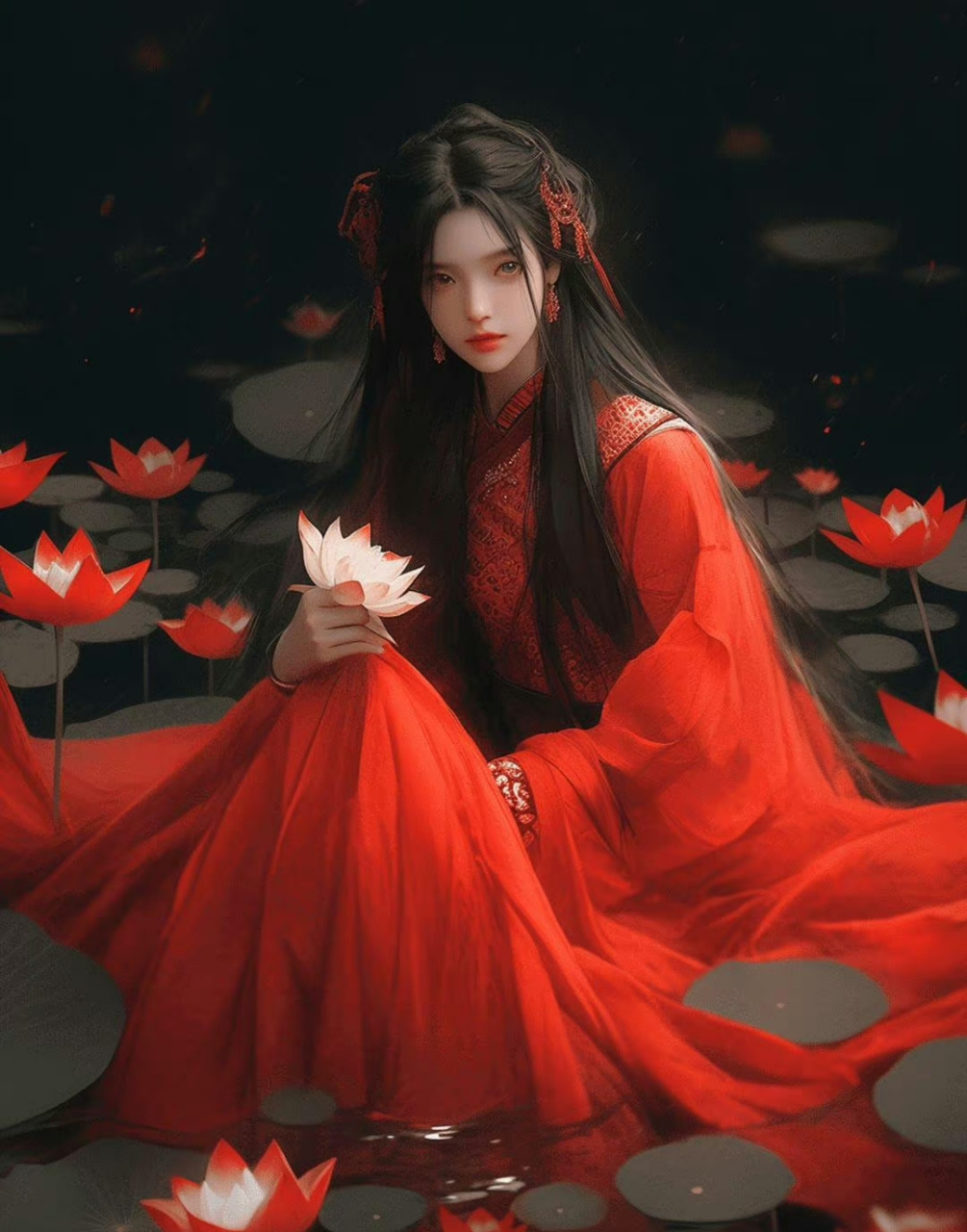 古风红衣莲花仙子头像~ 生活本不苦,苦的是我们欲望过多;人心本无累