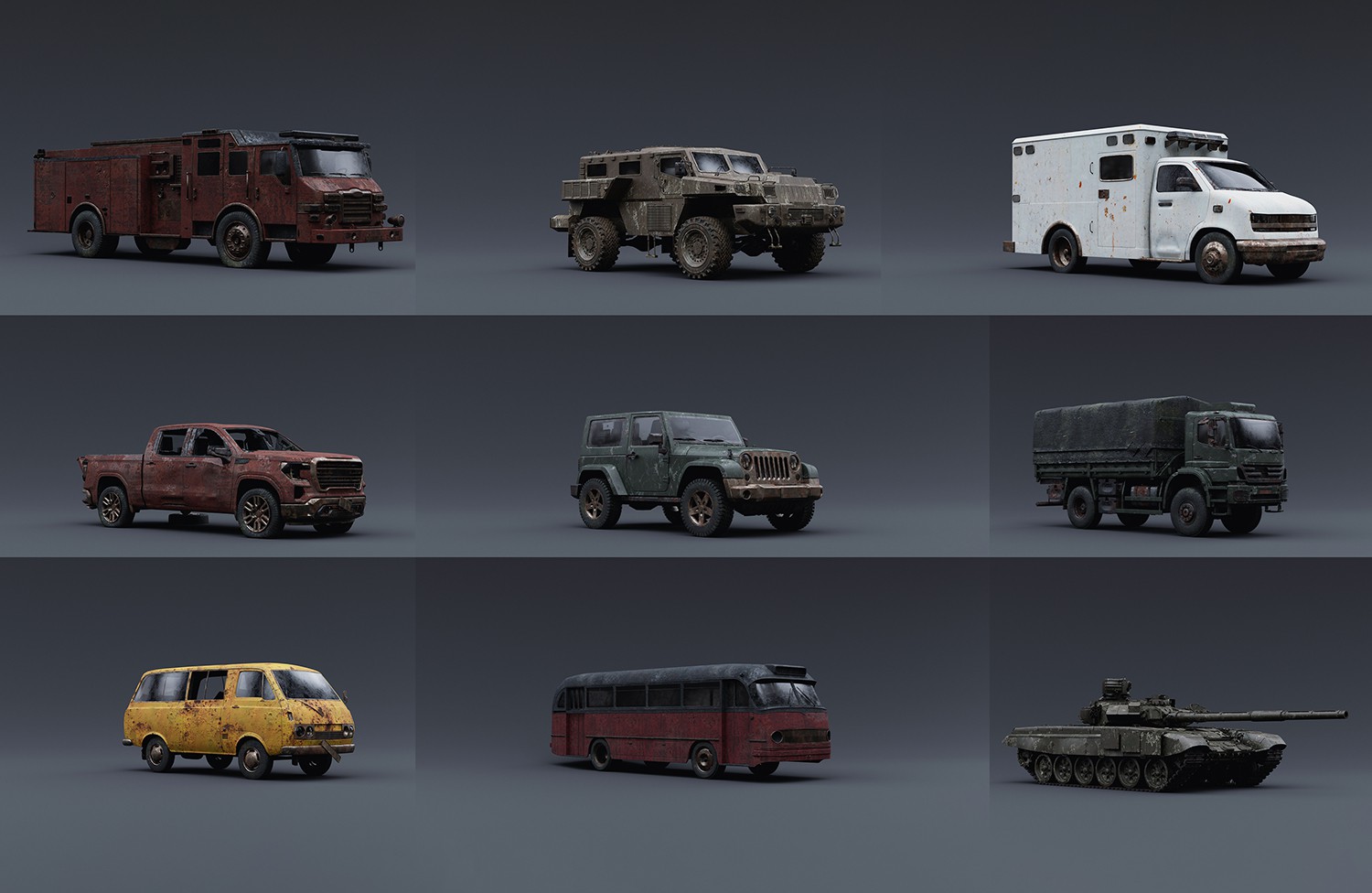 世界末日破旧车辆3D模型 3D Apocalypse Vehicles model