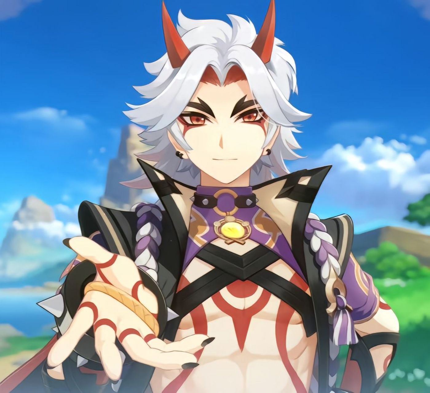 原神八块腹肌,又得野兽的牙齿,头上长角,他是从牛变成人,被玩家们称为