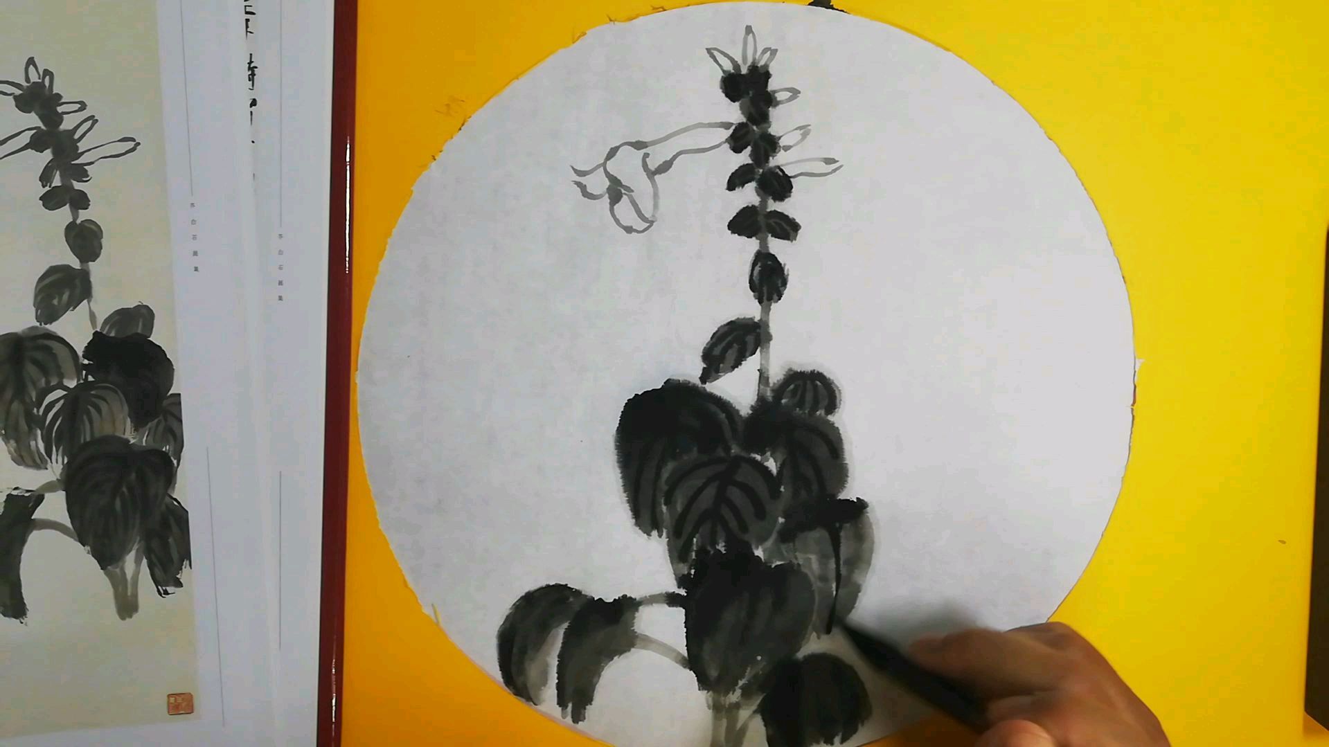 国画:向齐白石学习画玉簪花,纯水墨 很雅致