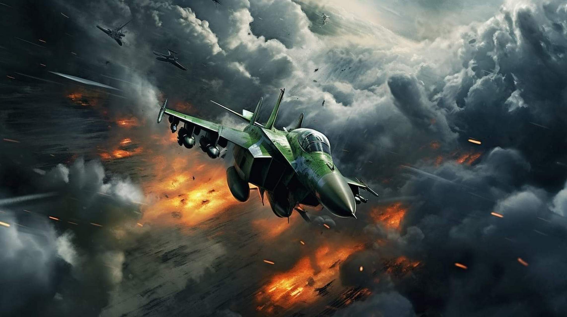 一组ai生成的空战场景插画,场景很激烈,但是飞机有点似是而非.