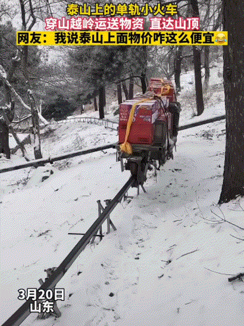 原來泰山上也有運送物資的單軌小火車,還以為都是挑山工挑上去的呢.