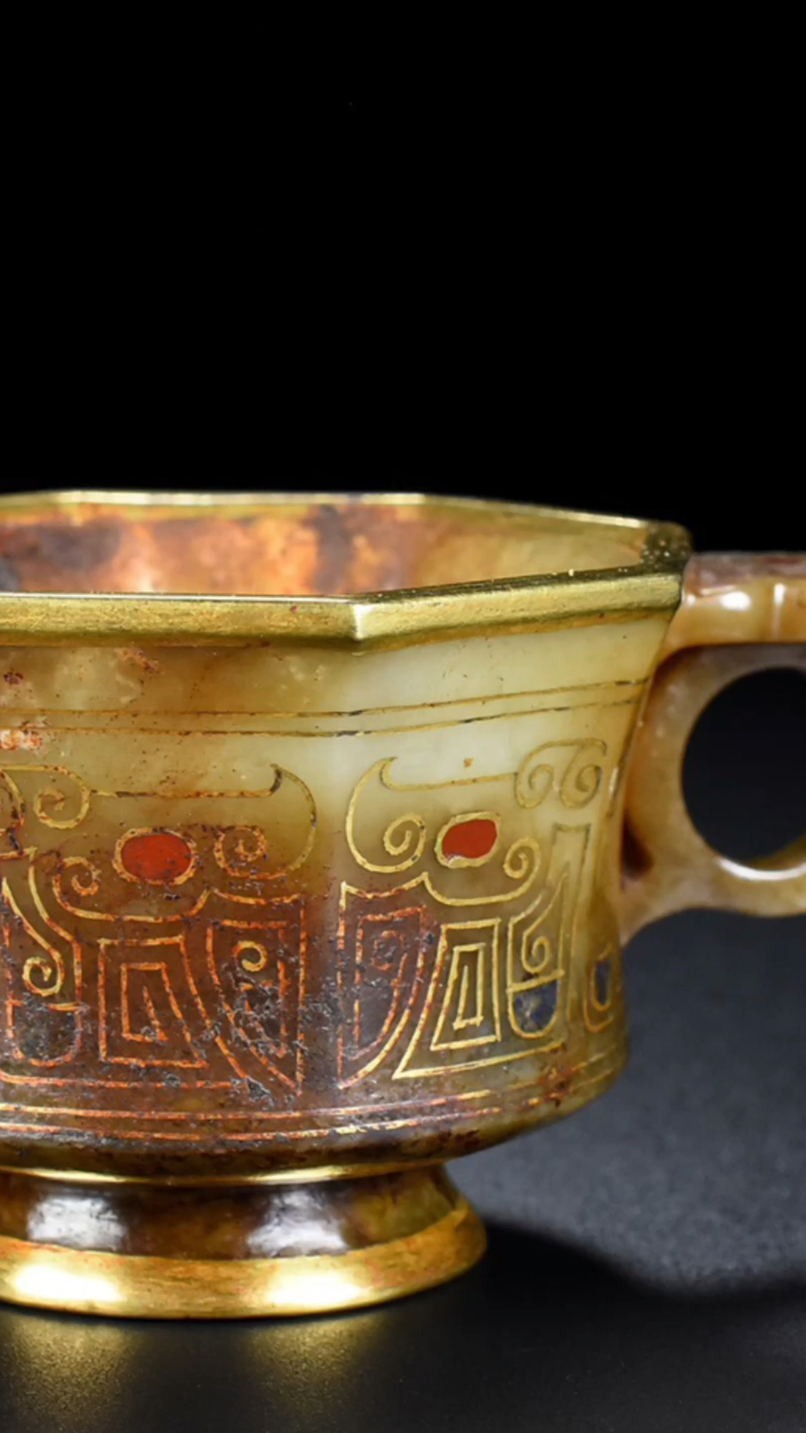 古玉老玉汉代错金杯