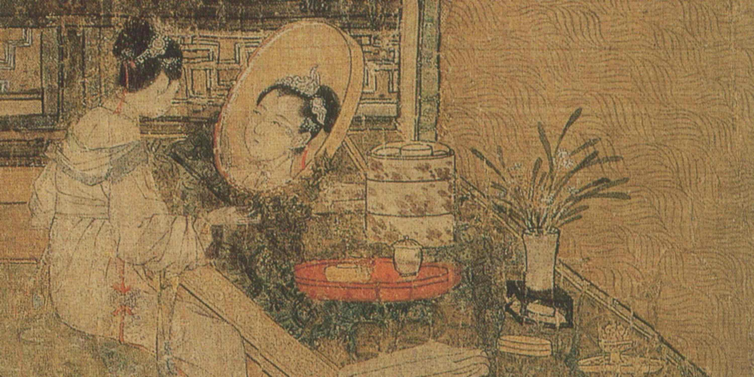 小山重叠金明灭,鬓云欲度香腮雪.懒起画蛾眉,弄妆梳洗迟.