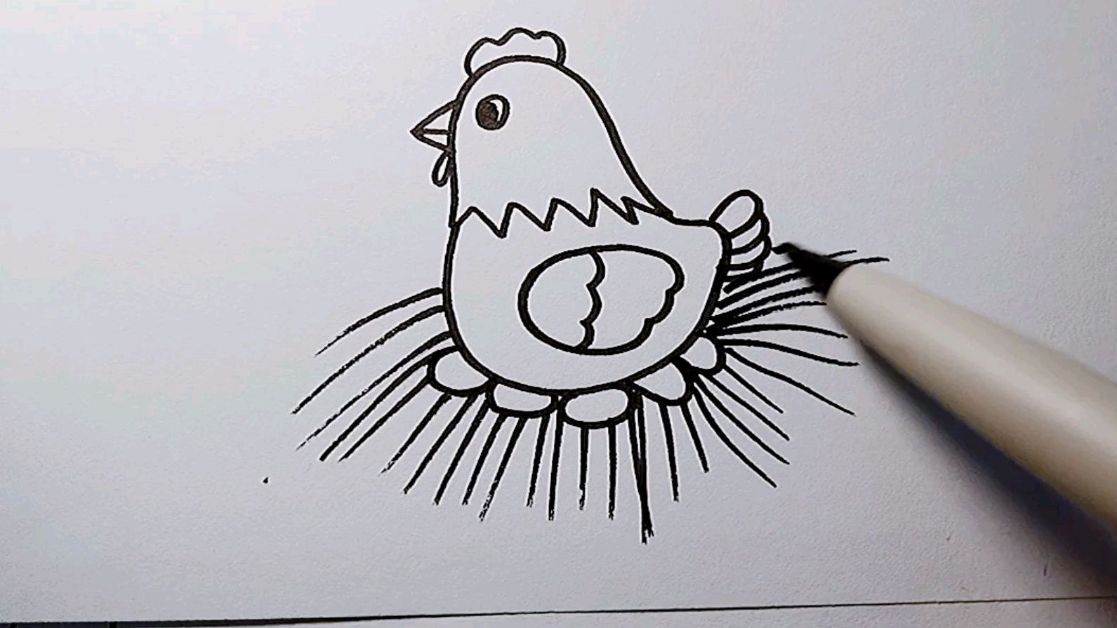 儿童简笔画母鸡孵蛋