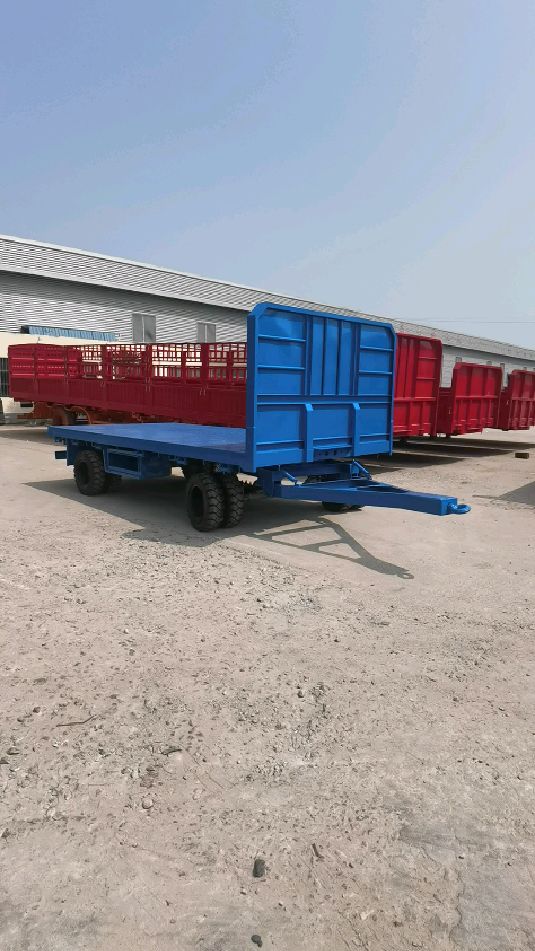 5米拖拉机牵引全挂车,全挂平板拖车,载重20吨实心轮胎拖挂车