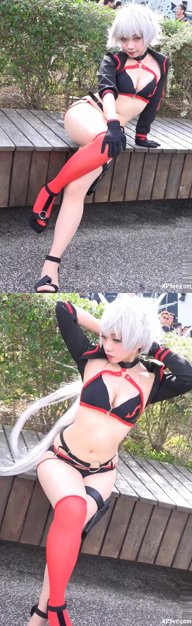  台湾COSPLAY PF31白发黑手套单脚红丝袜 coser