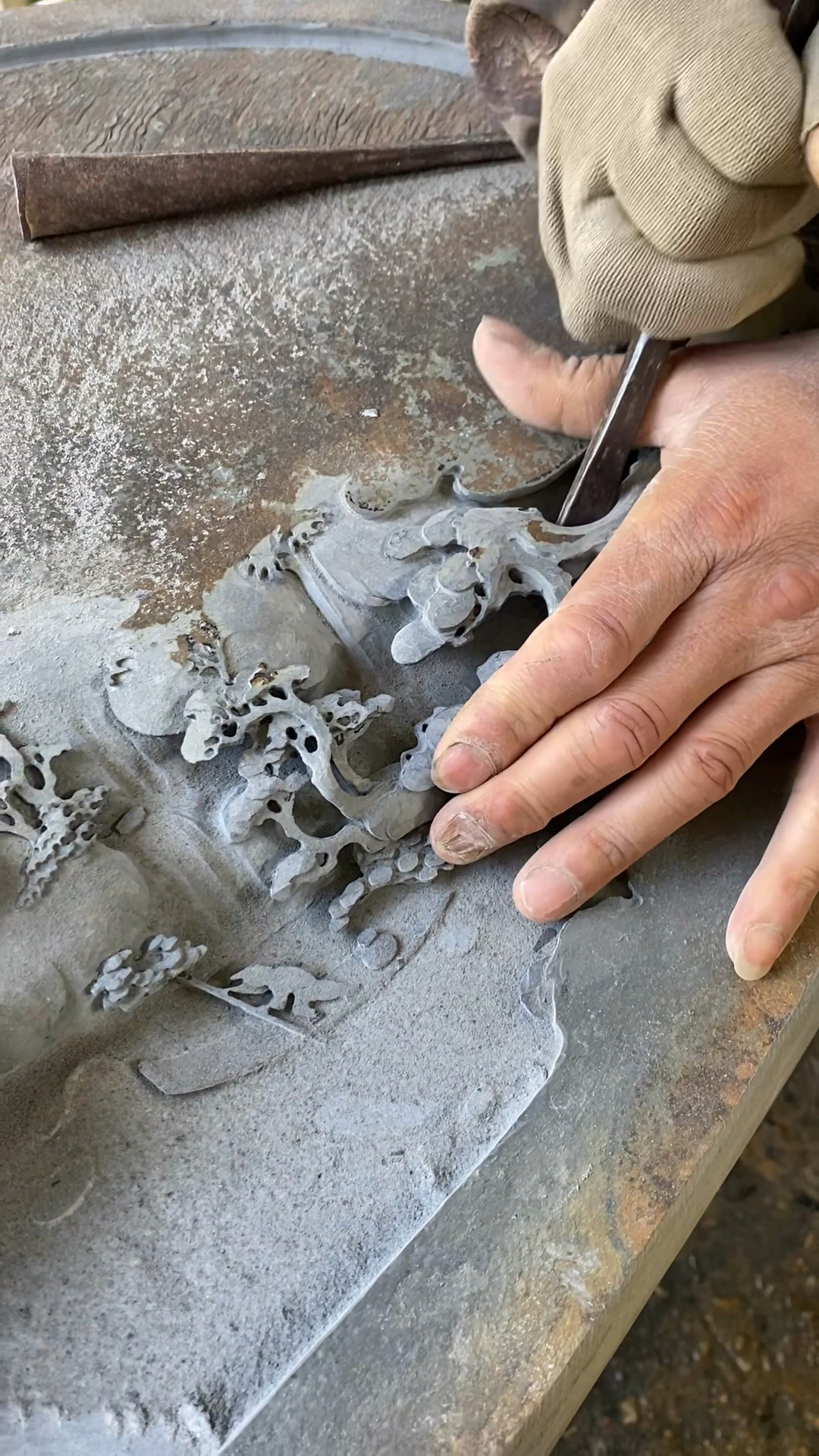 手工雕刻石头茶盘的声音,真的很解压