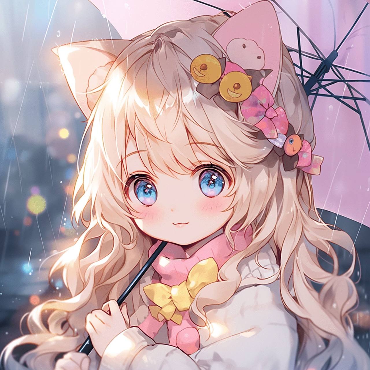 二次元女孩头像:下雨天打着伞,听着时紧时疏的雨声,便满心都驻满了