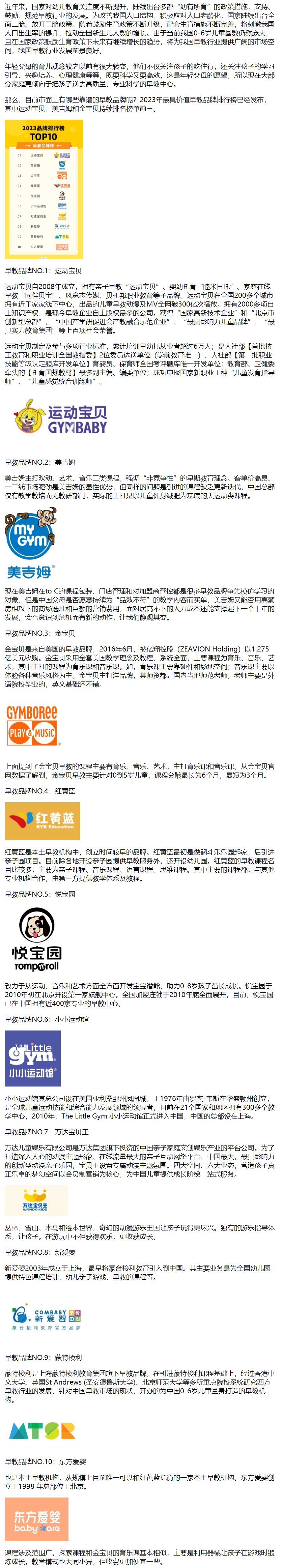 2023年最具价值早教品牌排行榜:运动宝贝蝉联榜首
