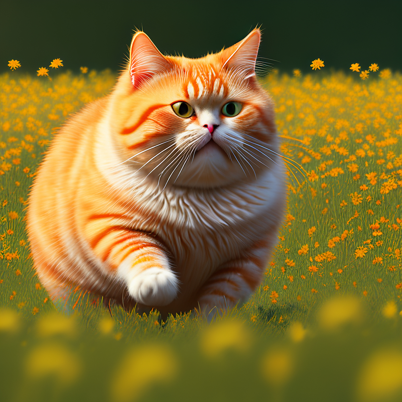 百度ai绘图黑科技# #ai绘画# #猫咪# 一只胖胖的橘猫在花海中玩耍