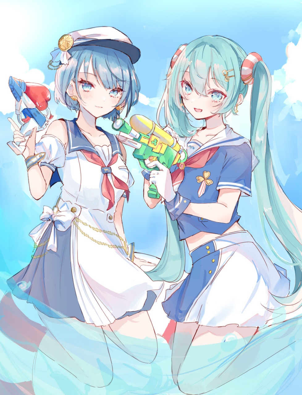 画师:あっさノごり,桐谷遥&初音未来水枪大作战#二次元美图# #我爱二