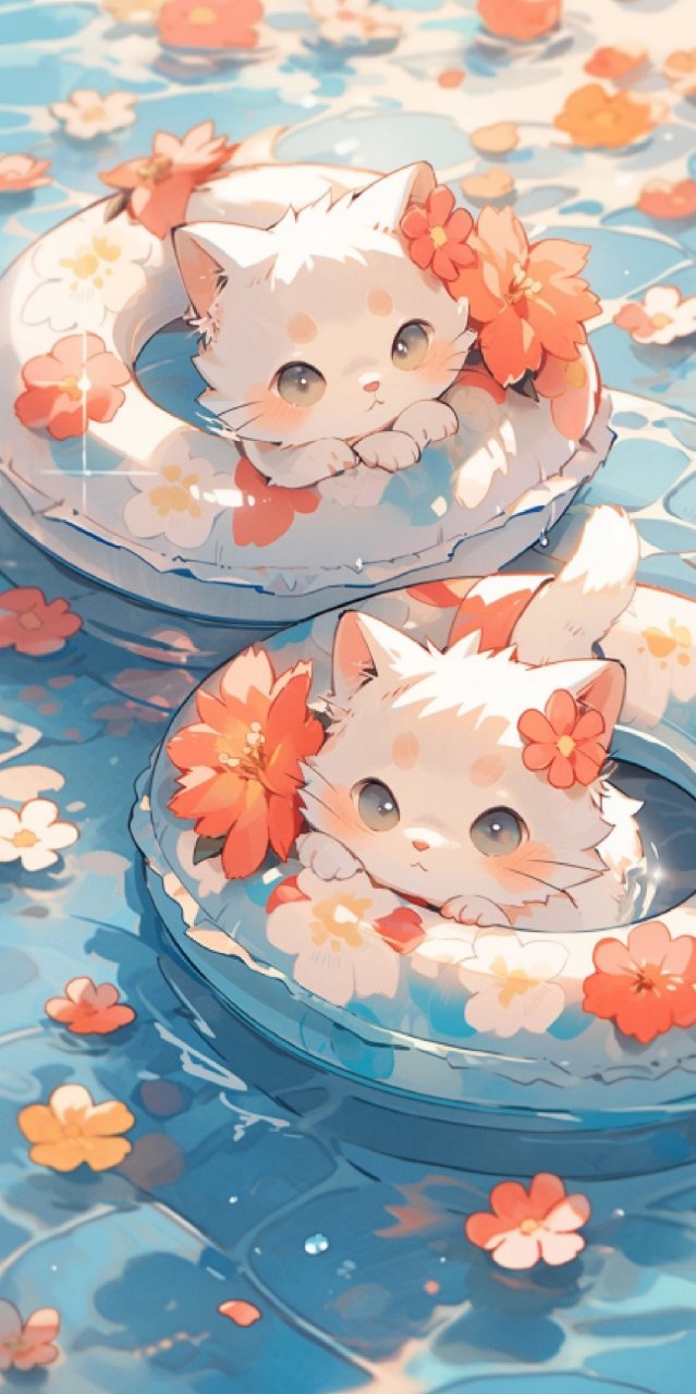 手机壁纸 | 学游泳的猫猫 ​