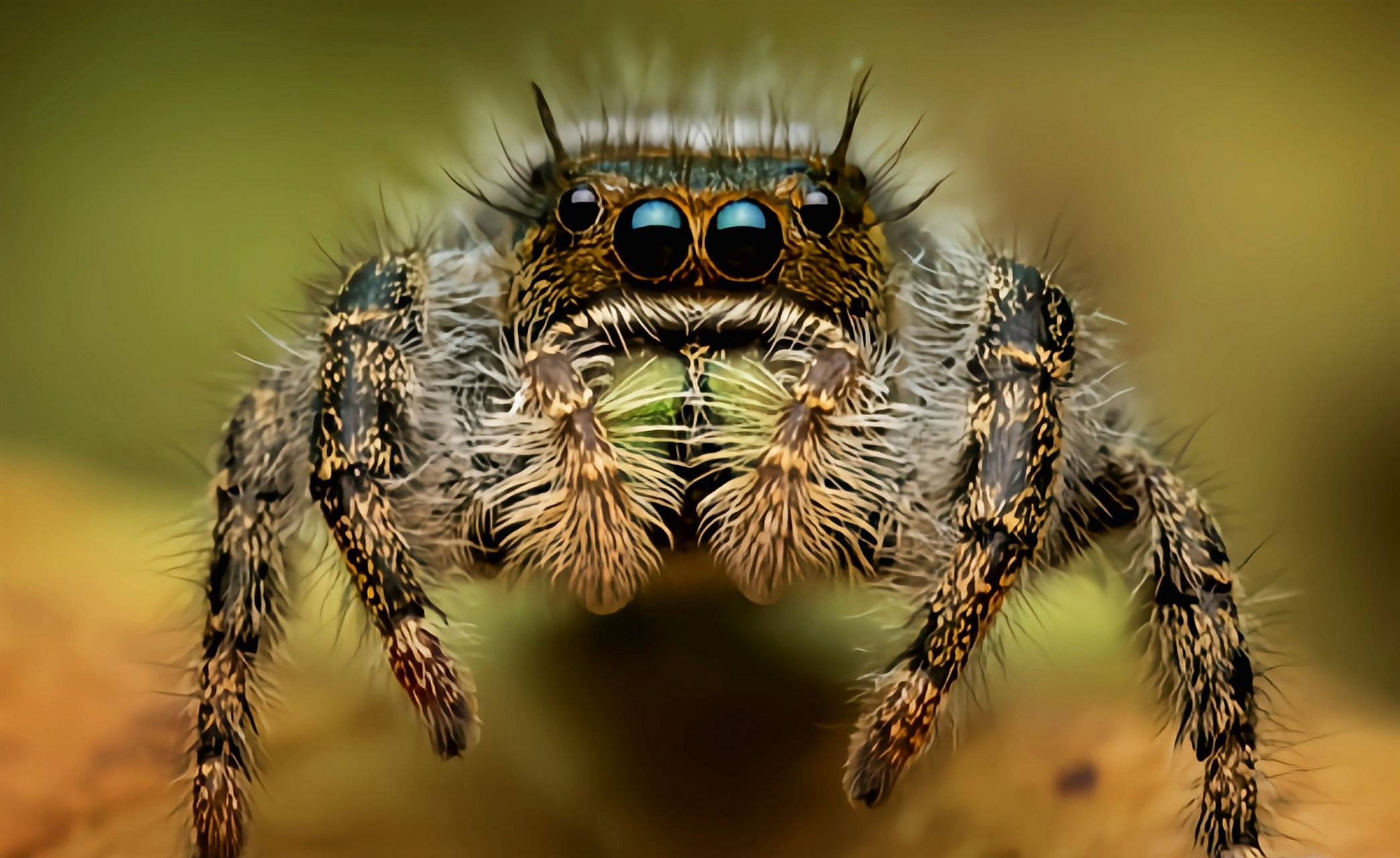 成蛛体长2-3厘米,眼大,视力极佳,主眼位于头的前中部,用来感知大小