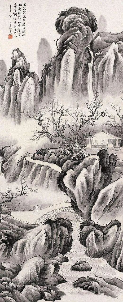 这山水,构图丰满,含蓄有味,自成一格!Ⅰ俞剑华·绘