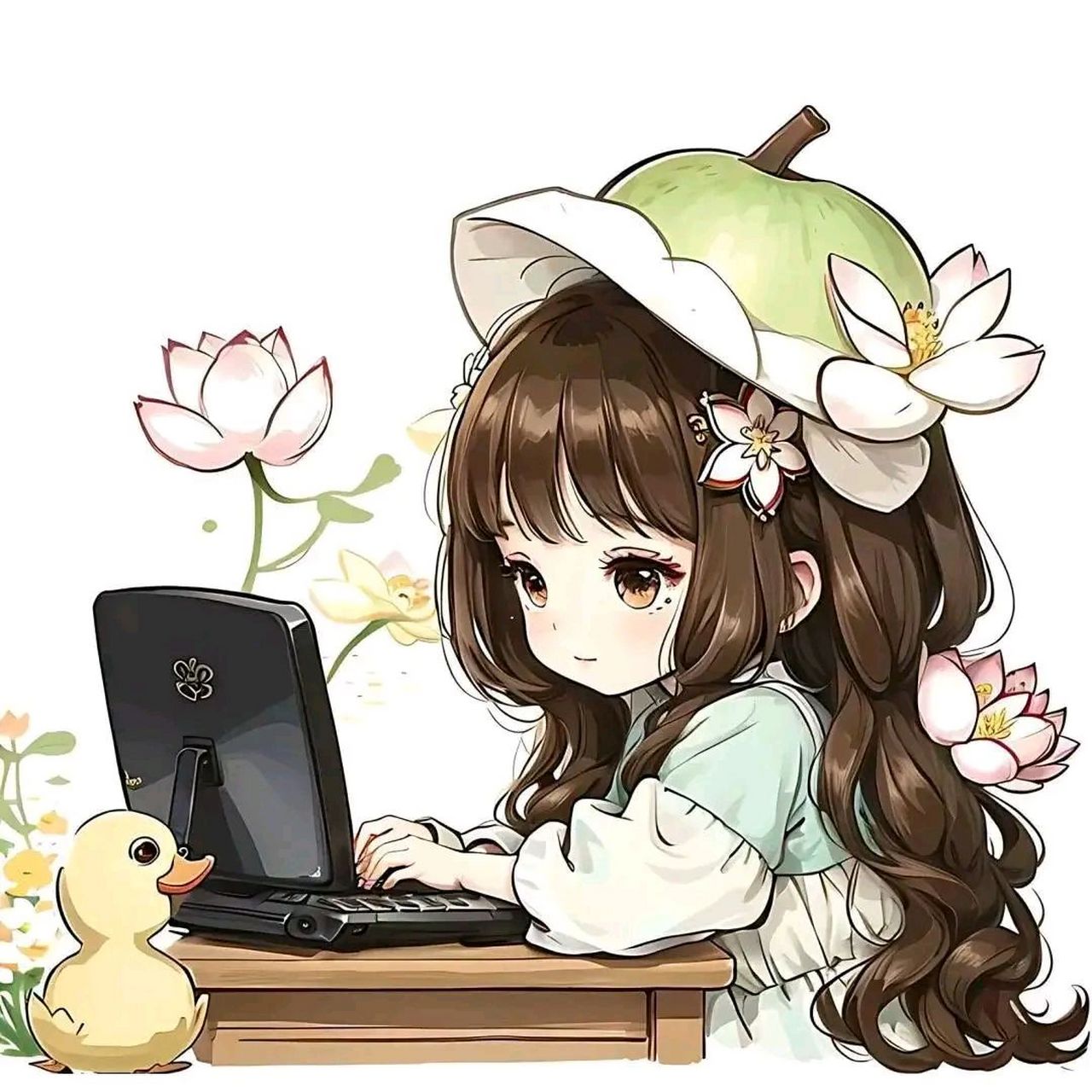 头像～可爱女孩和小鸭子,还有心思办公吗  #百度仲夏打卡挑战赛