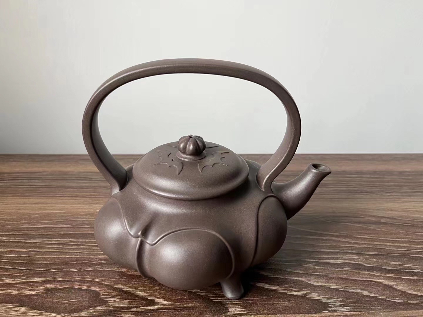 宜兴紫砂壶潘洪强全手工纳福提梁原矿天青泥500cc