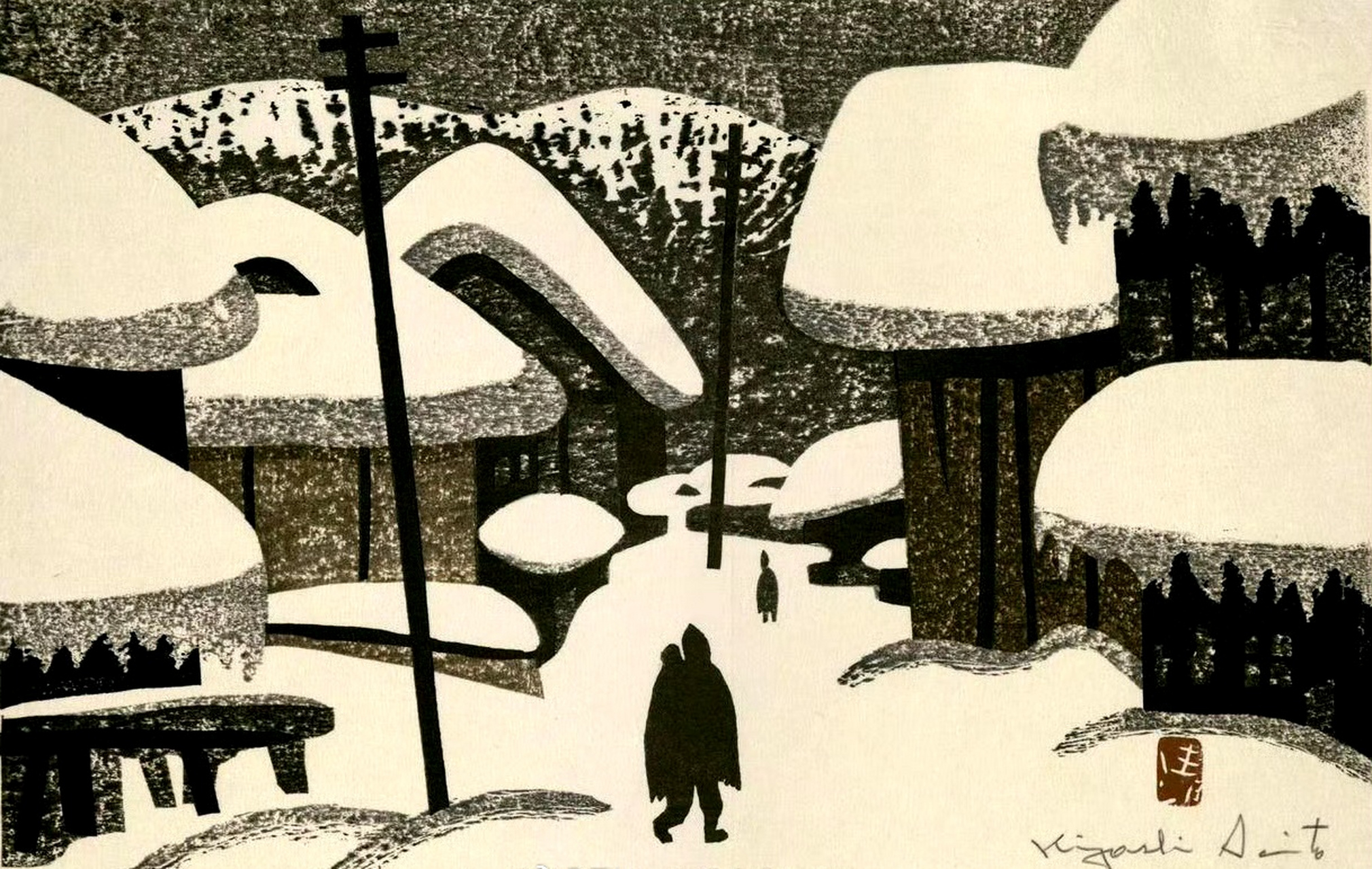 岛国画家kiyohiko saito (1907-1997)版画作品欣赏,用刻刀描绘了冬季