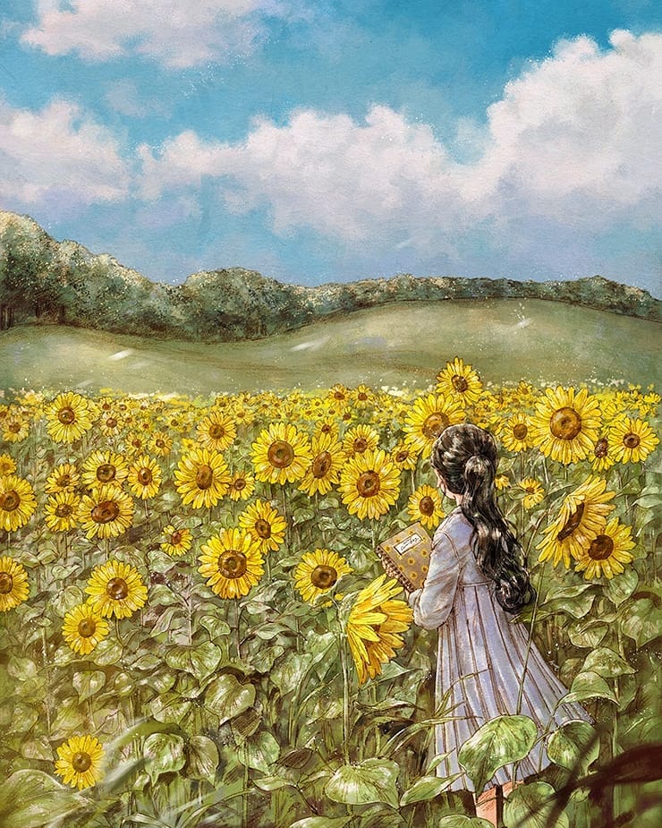 韩国插画师作品欣赏,清新温暖的森林少女,你是否被治愈了呢