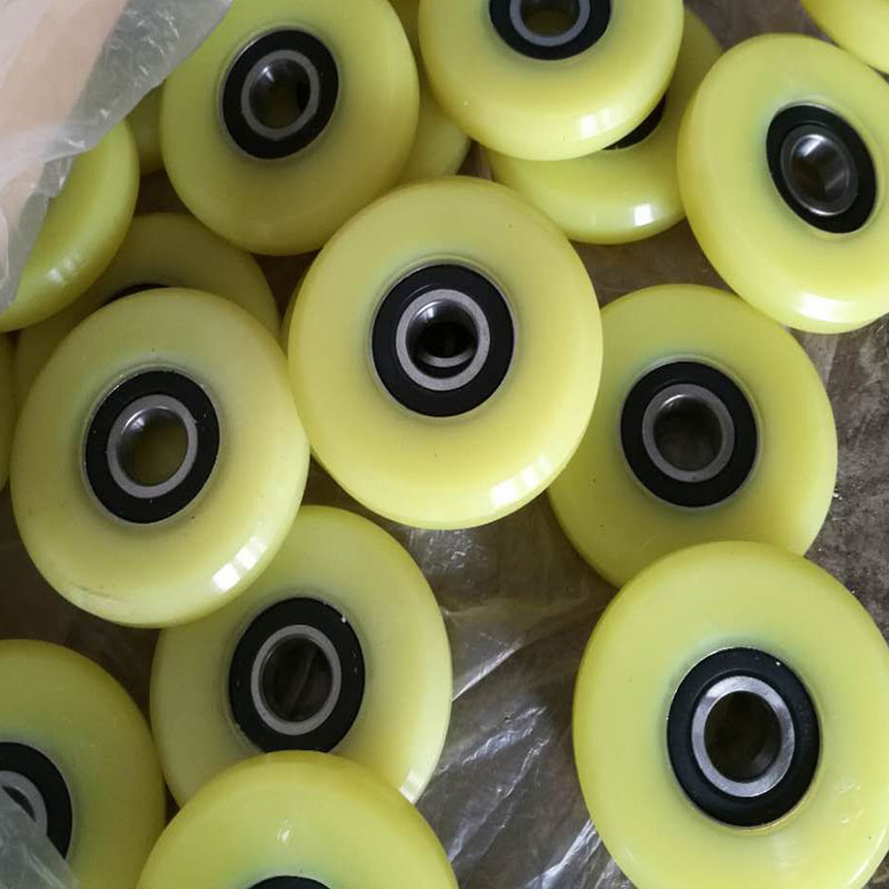 黄色橡胶导轮轴承聚氨酯包胶导轮机械行走轮#导轮