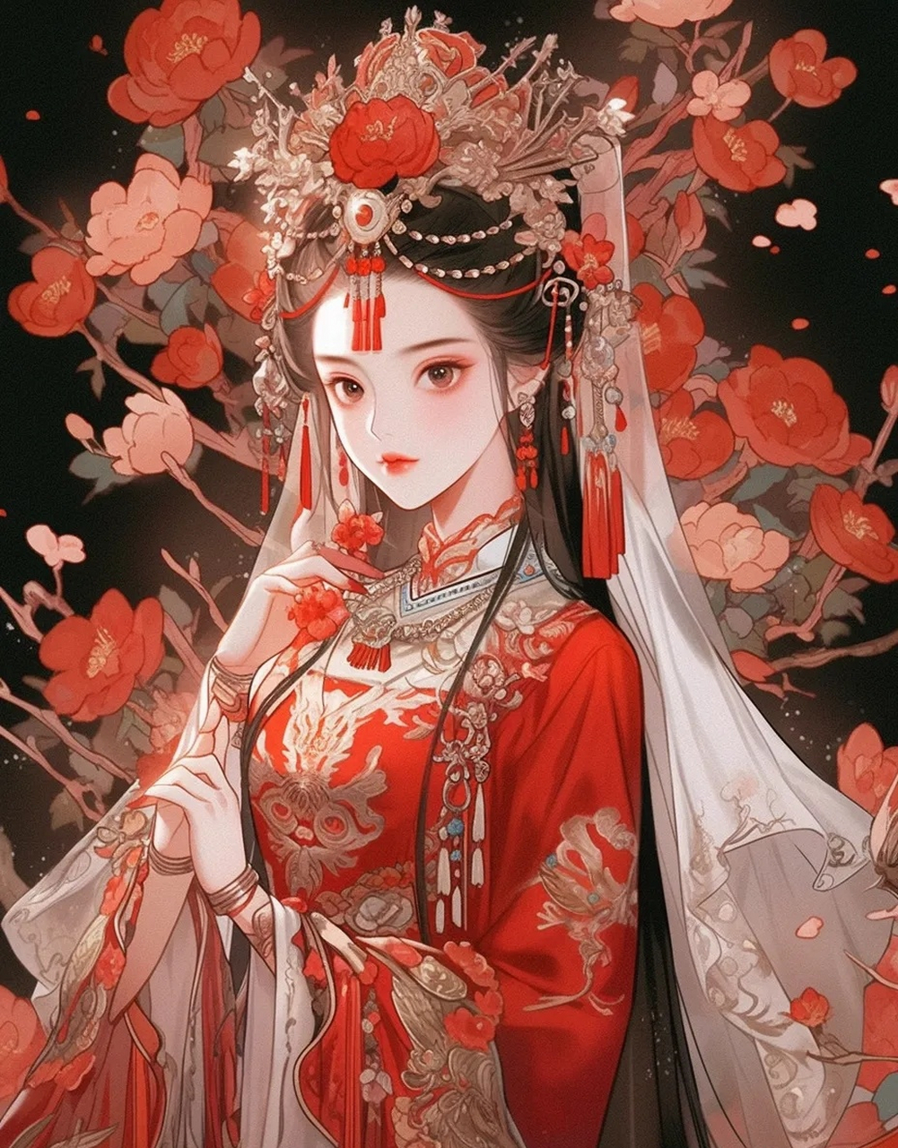 国潮汉服古风红衣美人头像