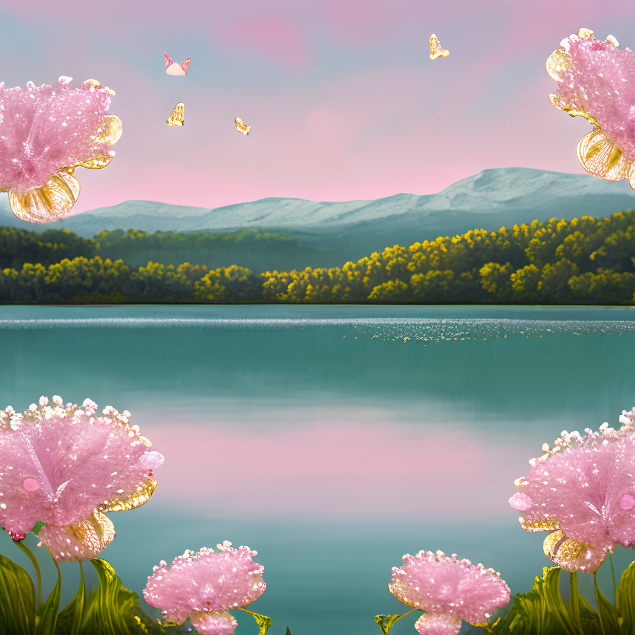 湖边的粉色小花.