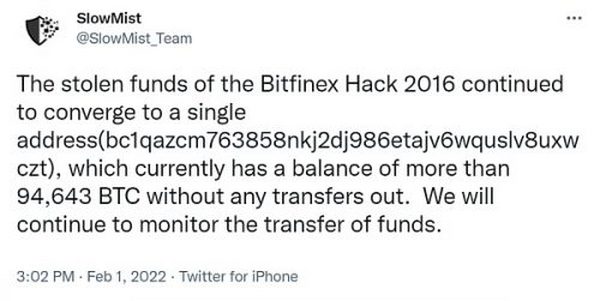 慢雾：美国执法部门破获 2016 年 Bitfinex 被黑案件细节分析