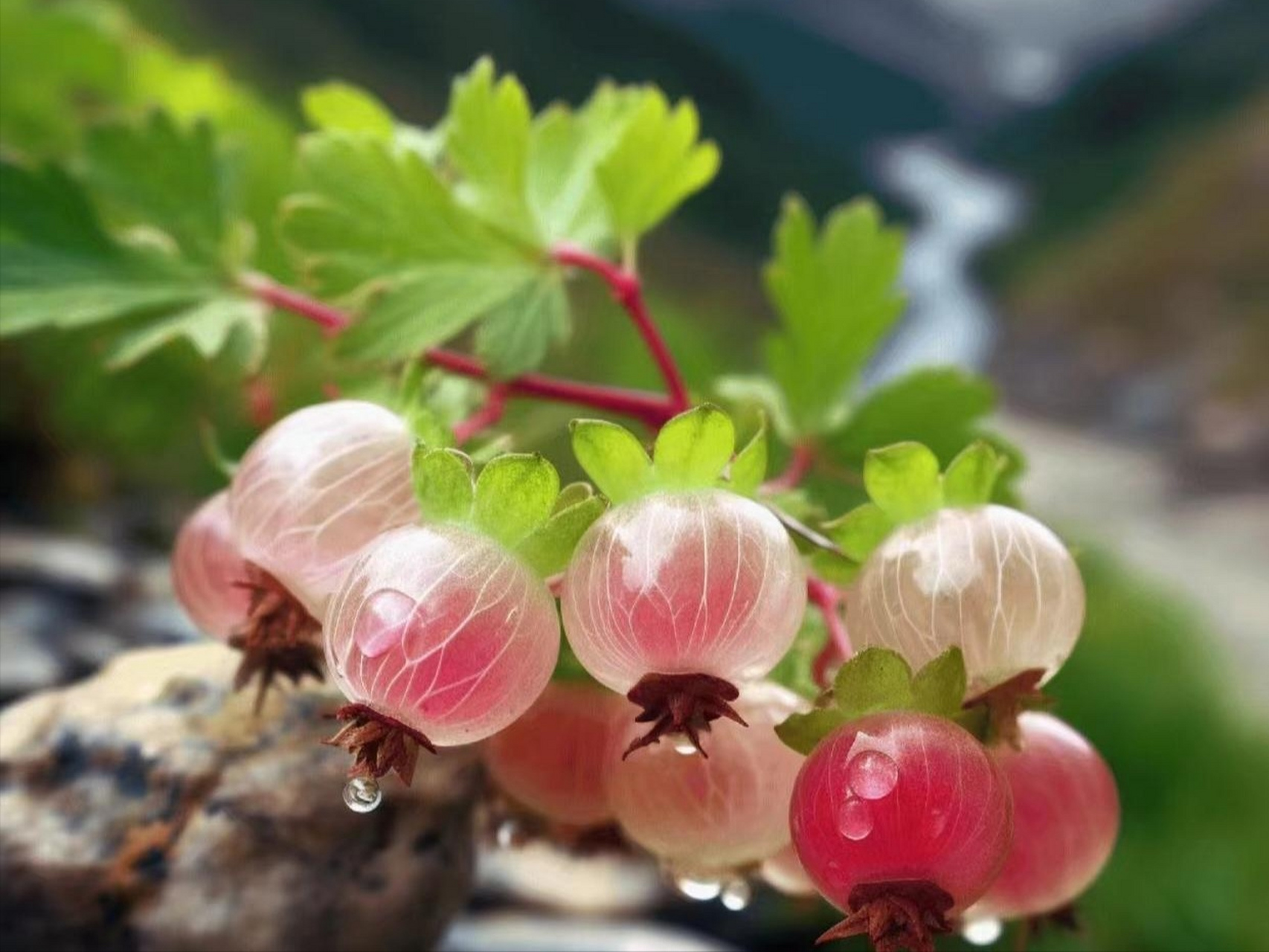 如琥珀般透明的野果——水葡萄茶藨子,在阳光的照耀下,晶莹剔透,流光