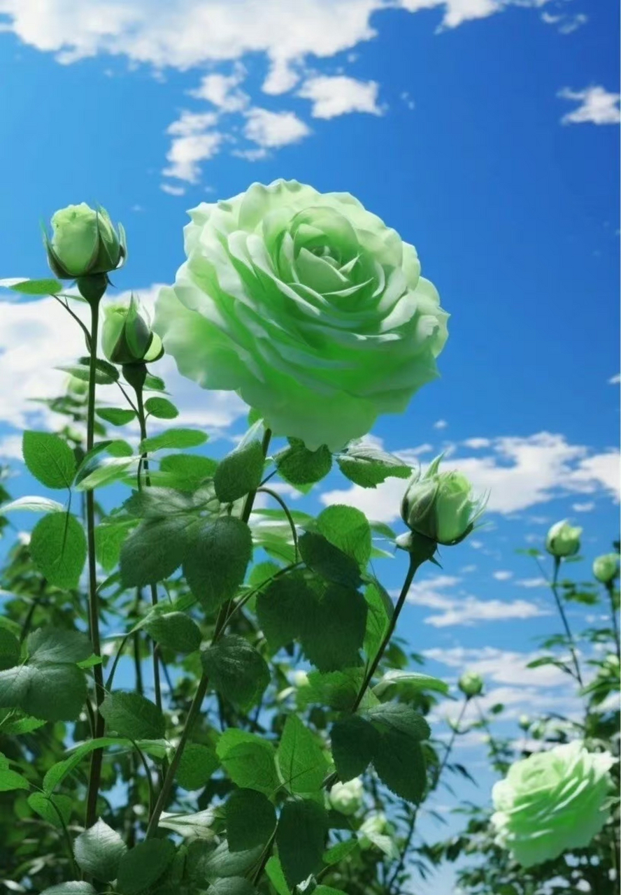 蓝天下浪漫的玫瑰,美极了!令人陶醉,好喜欢这一抹的色彩!
