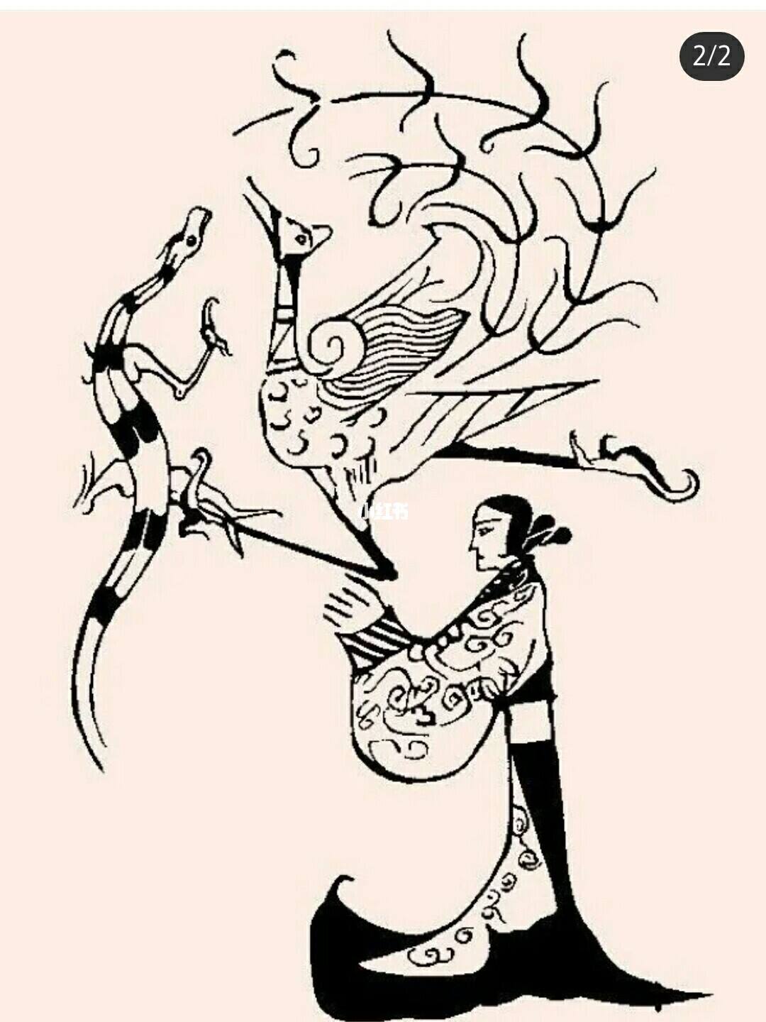 名画欣赏:《人物龙凤帛画》是我国现存最早的绘画作品之一