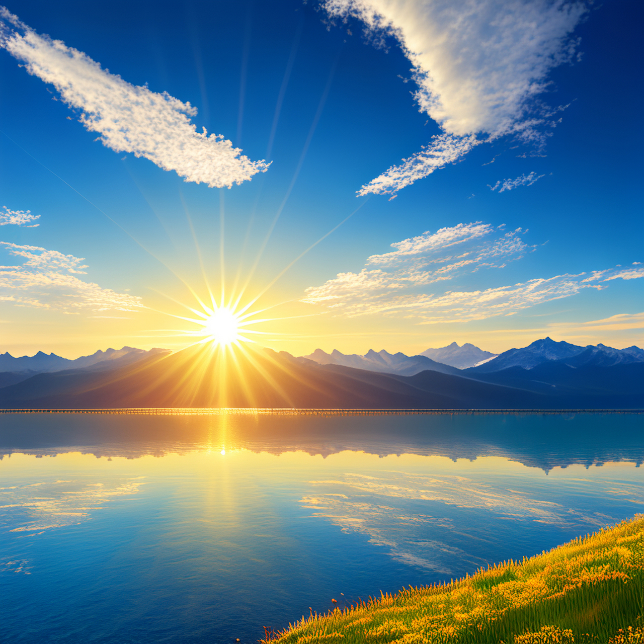 春天阳光明媚,艳阳高照,碧水蓝天,波光粼粼,山清水秀,一片祥和的景象.