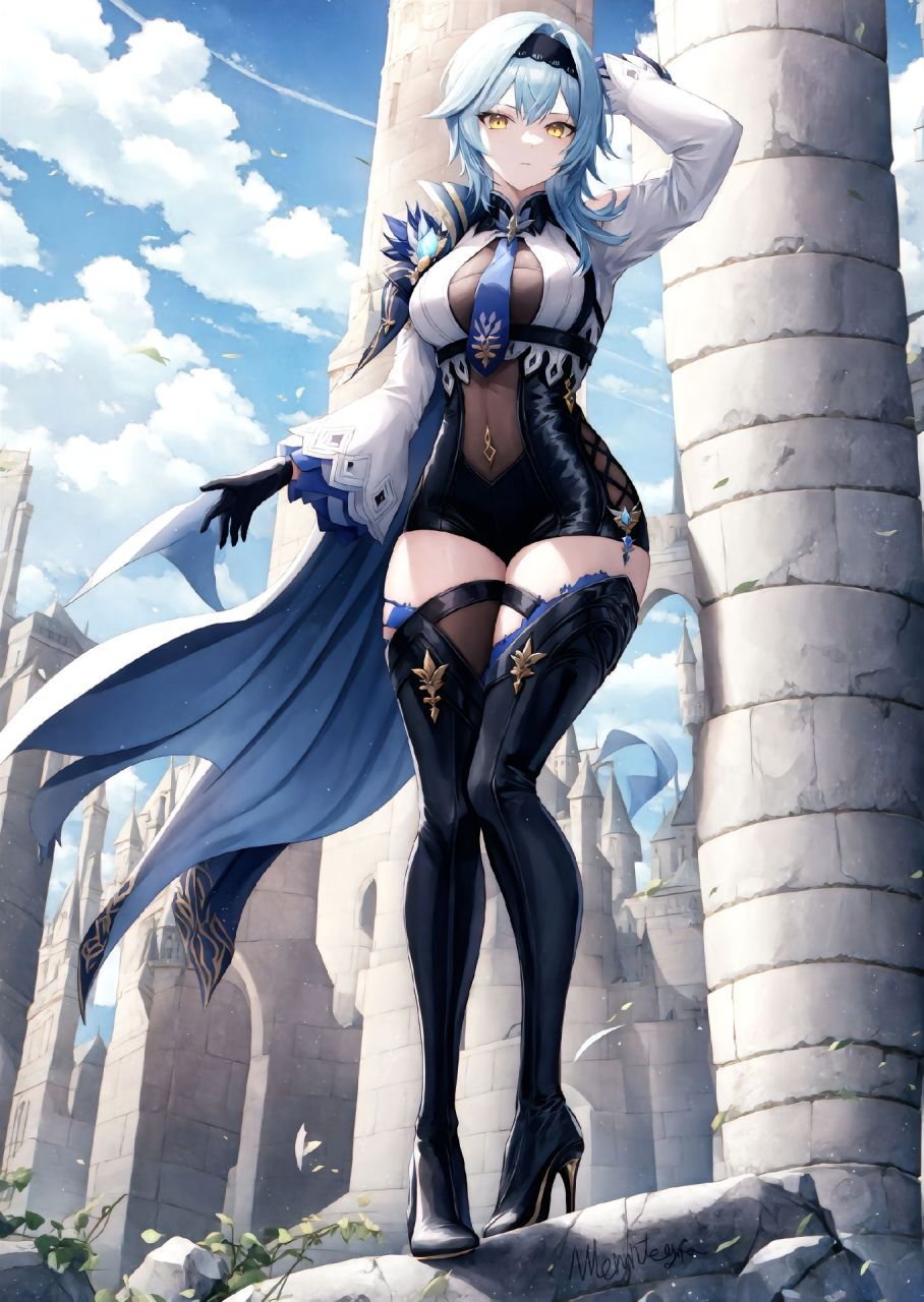 原神性感丰满的身材,穿着紧身的战斗服装,篮色的头发,使用双手剑,这就