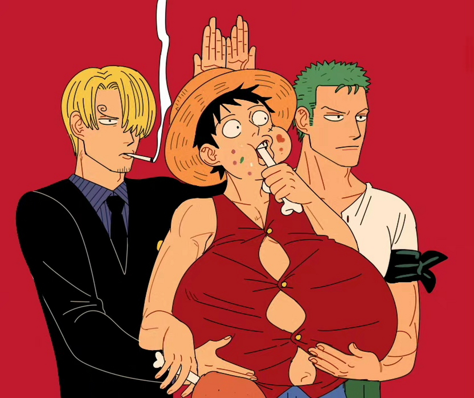 怀孕的路飞和他的两个…… #动漫# #海贼王