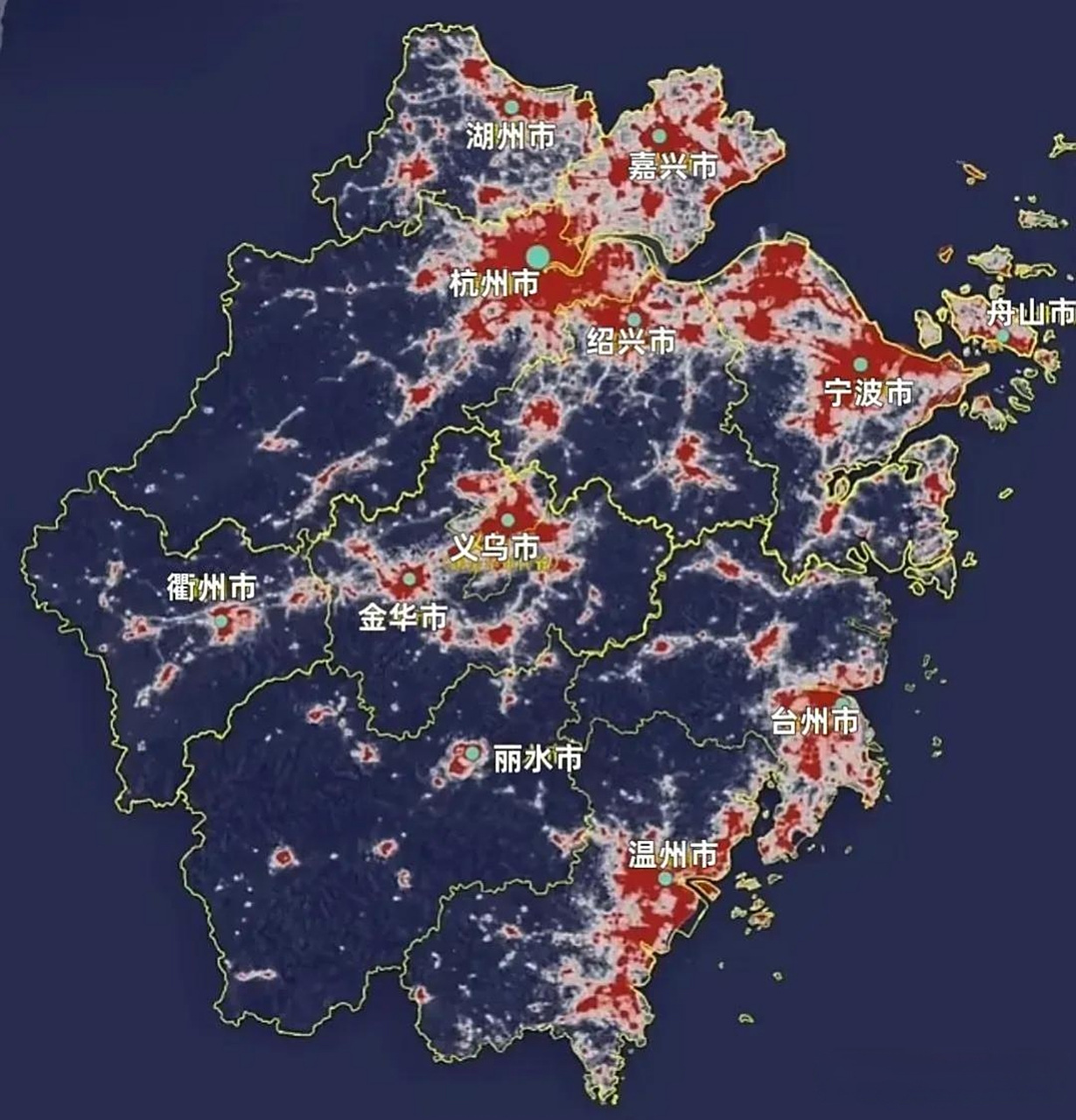 浙江热力图,平原地区和山地地区一目了然!