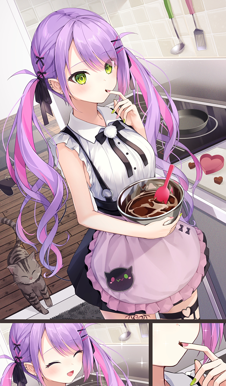 紫发双马尾萝莉制作爱心巧克力#二次元# #二次元美图# #我爱二次元