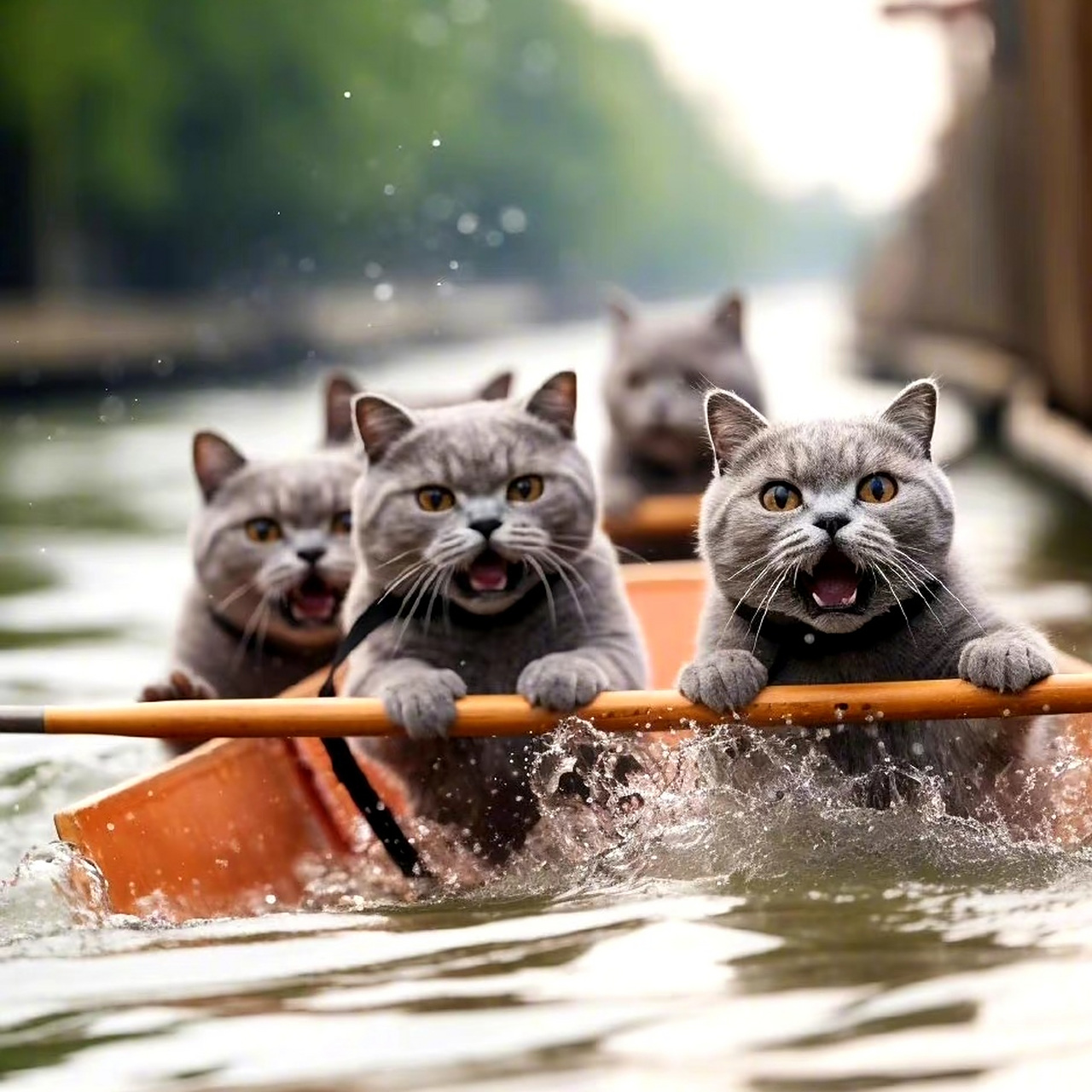 它们气势好足,猫猫版赛龙舟[滑稽]