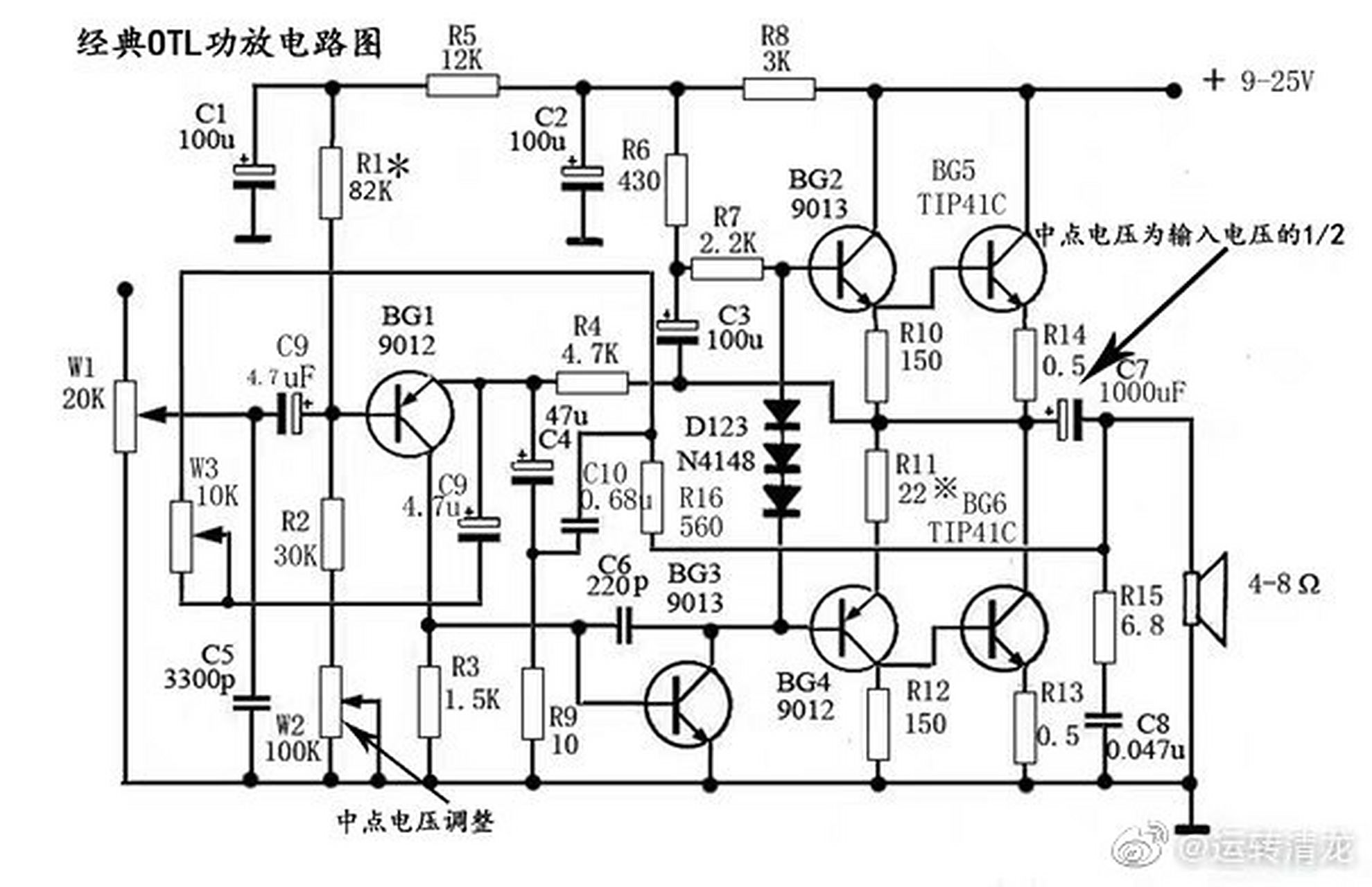 一张功放机的电路图,安这样的电路去接张板子用,应该可以的