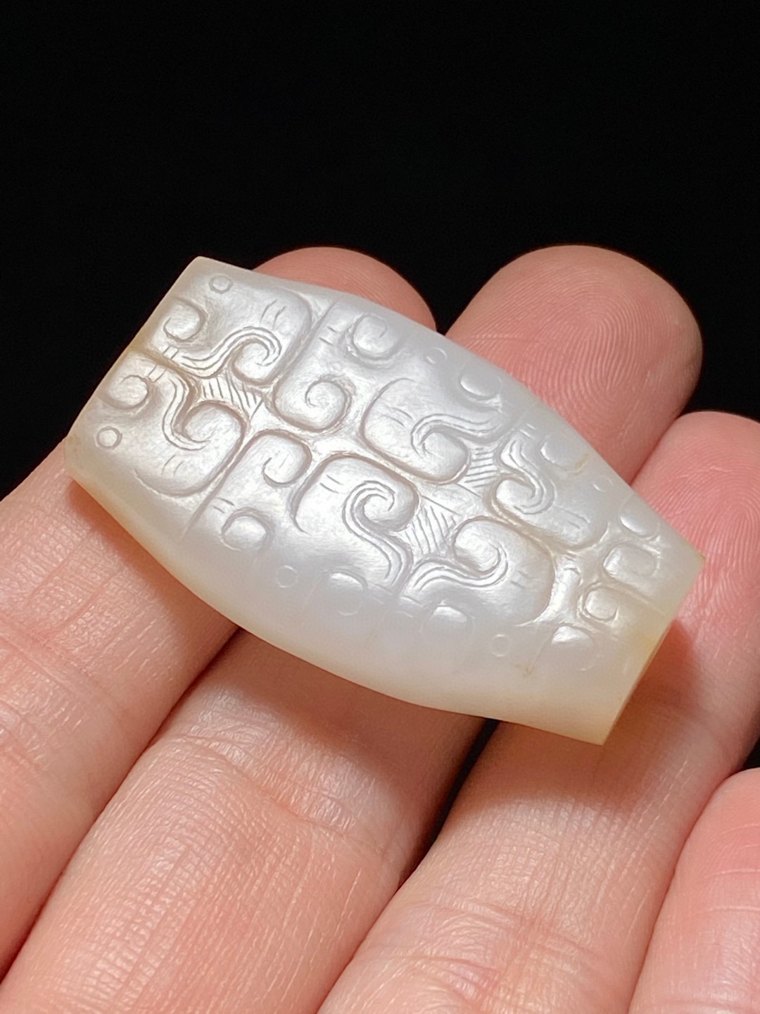 汉 和田玉籽料 脂白玉 蟠虺纹 龙纹 扁勒 勒子 挂件