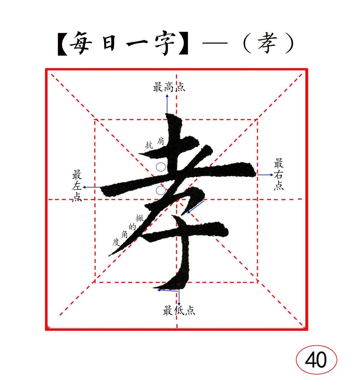 楷书——"孝"字结构特征分析!  《每日一字》第40个字是"孝"字.