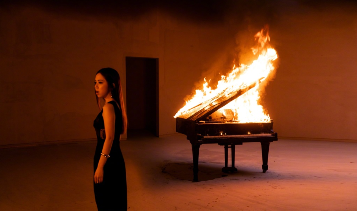 邓紫棋拍mv太认真,火烧真钢琴惹争议,粉丝:好好听歌吧!