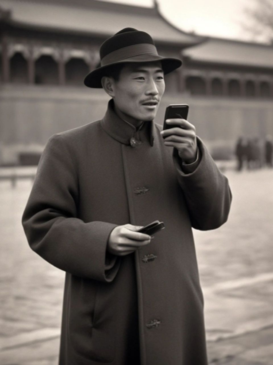 老照片,1920年用手机打电话的男人.