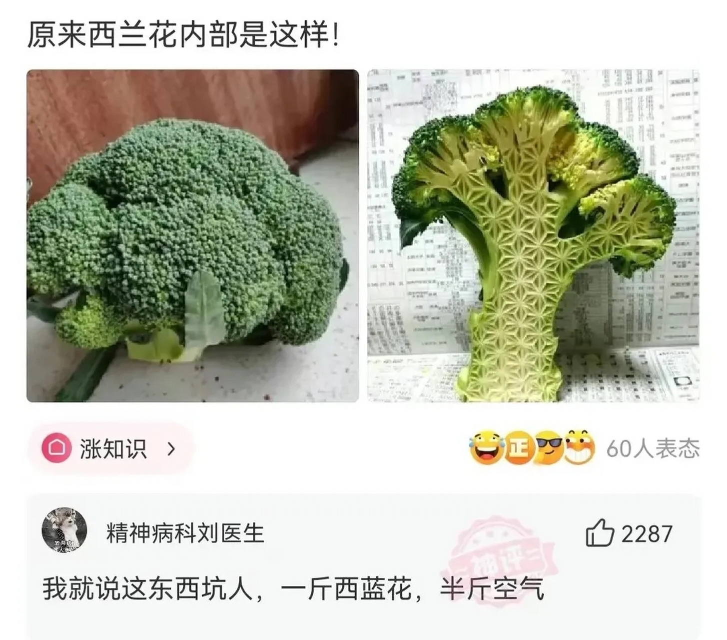 西兰花的内部结构原来是这样!  #搞笑# #我要上热门# #涨知识