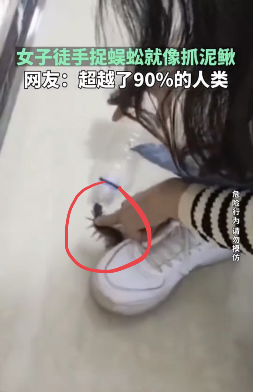 女子徒手捉蜈蚣就像抓泥鳅,90%的女生没这个胆量吧.