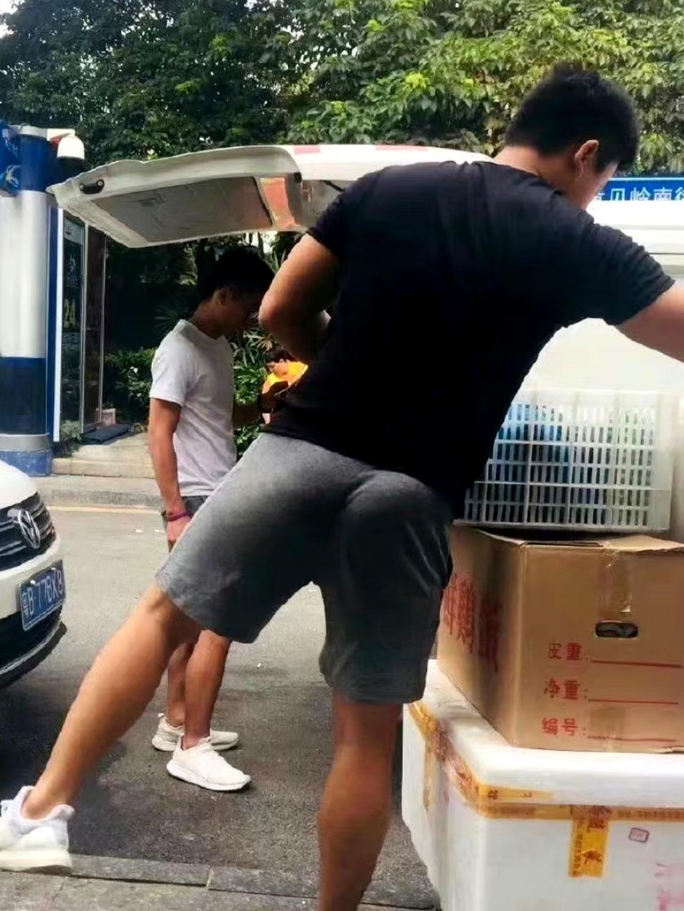 搬运工虎背熊腰的背影真是让人安全感爆棚,也不知道他有没有女朋友?